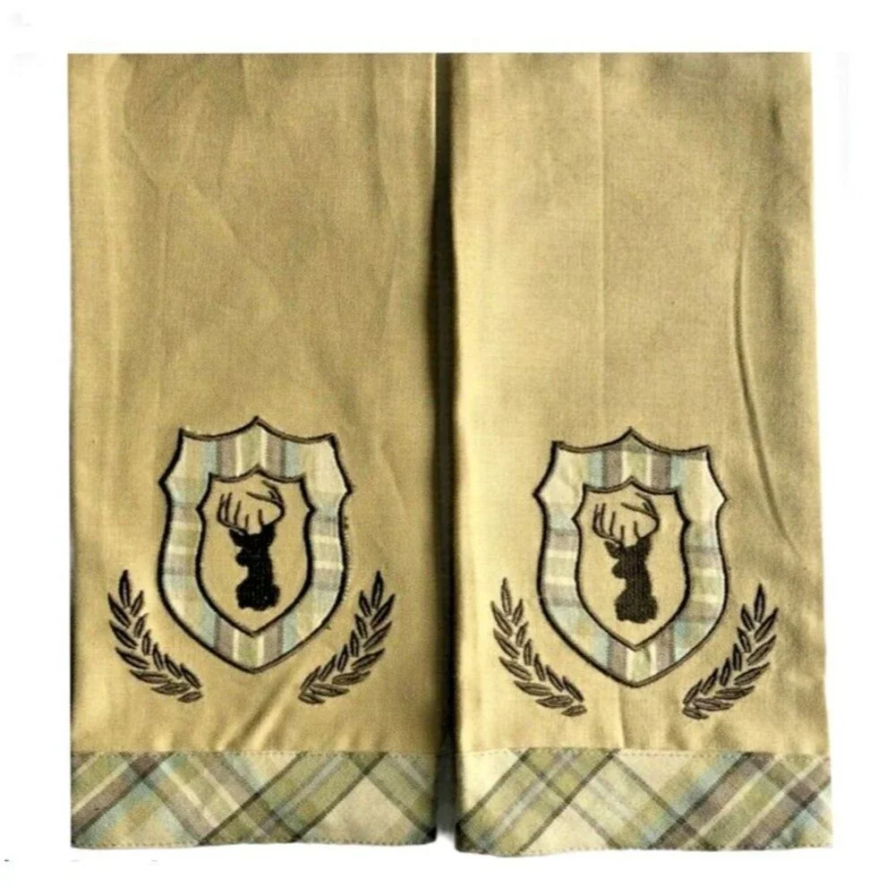 Park Designs Deer Embroidered Dish Towels Sack Cloth Cabin Rustic Lodge Set of 2